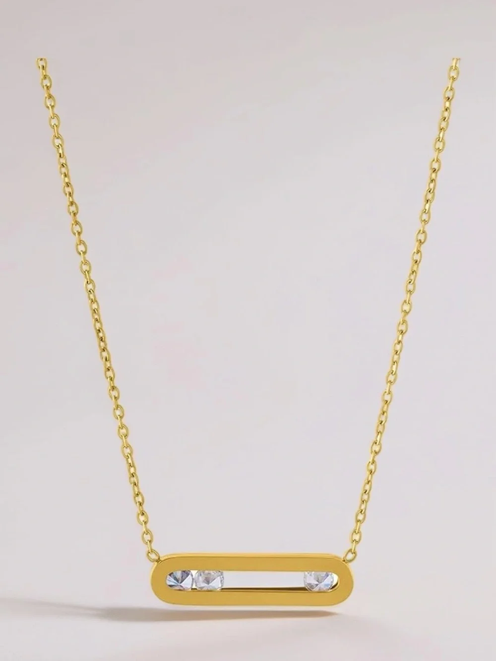 18K Gold Geometrical Link Paperclip Designer Inspired Moving Diamond Necklace